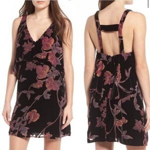 Floral black velvet mini dress